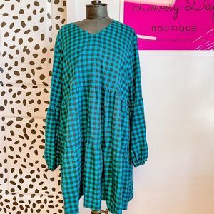 Green and Black Gingham Babydoll Dress